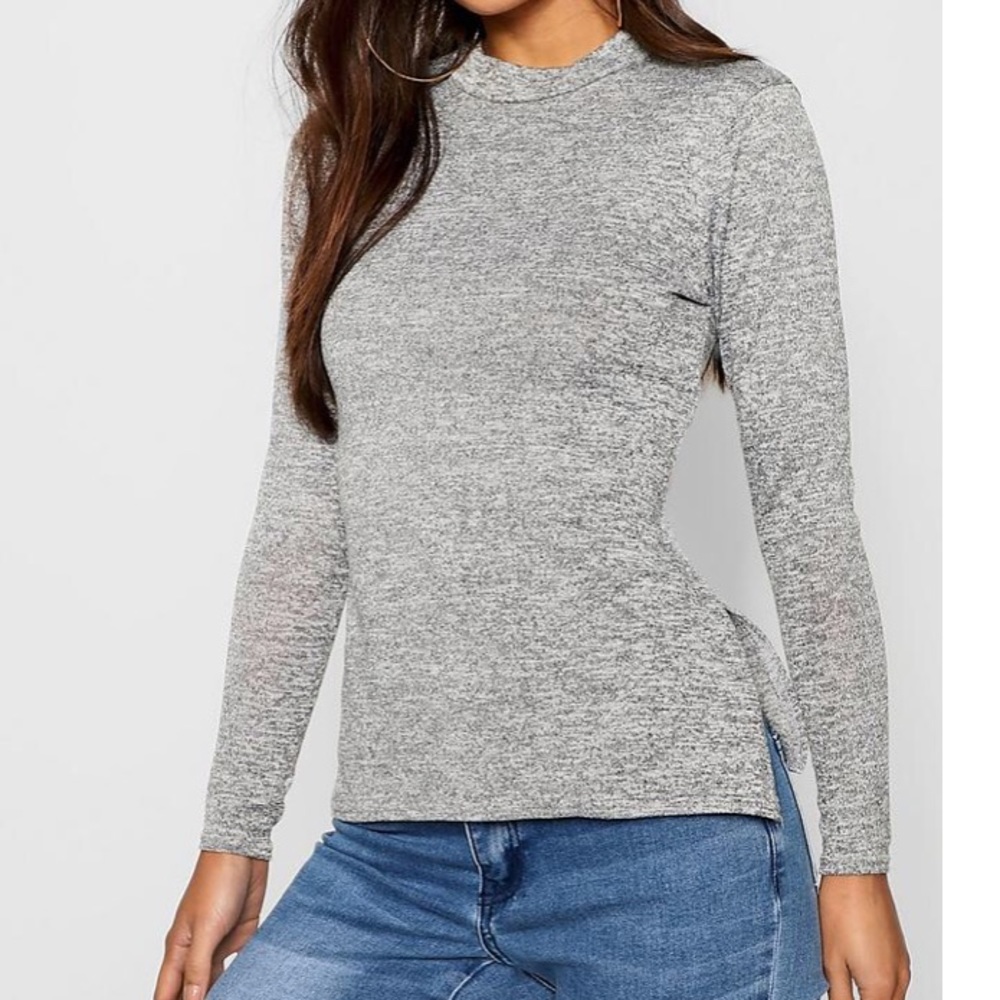 🆕 Petite High Neck Soft Knit Side Split Tunic Top